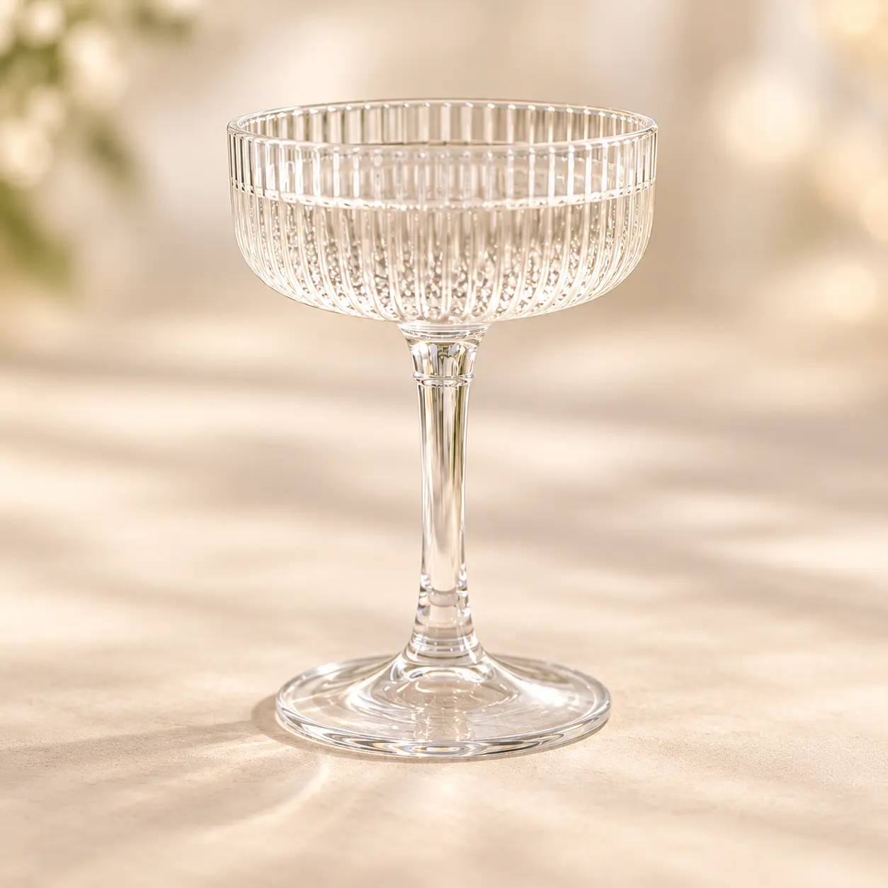 Prozoren rebrast akrilni coupe kozarec za šampanjec, 200 ml