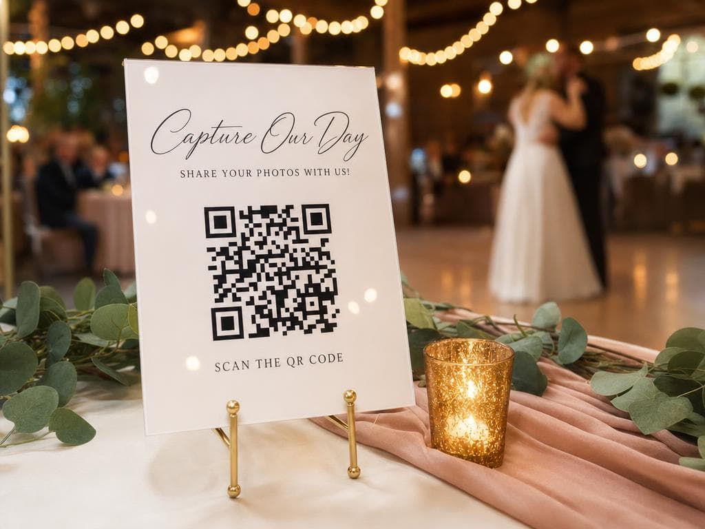 Mizno stojalo s QR kodo za nalaganje fotografij na dogodku